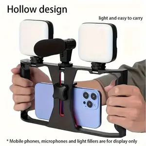 Universal handheld mobile phone stabilizer, Gimbal, Smartphone, rotating pan-tilt bracket, dual-hand grip anti-shake, video and photo shooting support frame with three cold shoe expansion ports and multiple 1/4-inch expansion interfaces