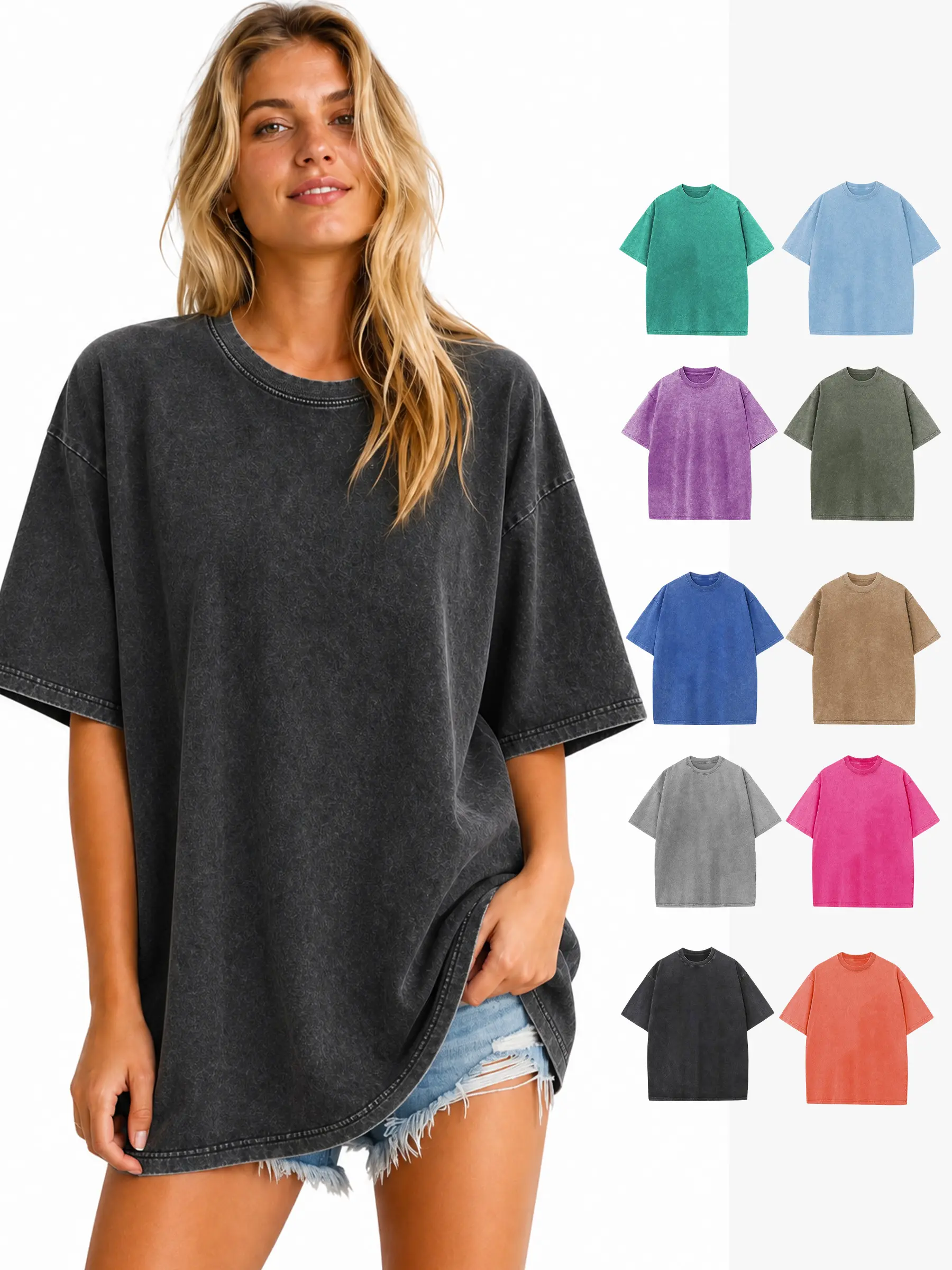 Women’s Retro Acid Wash Oversized T-Shirt Loose Short Sleeve Crew Neck Casual Soft Breathable Basic Tee Vintage Washed Plain Top for Daily Outfit Streetwear Shopping Travel and Summer Wear