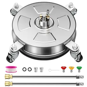 14" Washer Surface Cleaner With 4 Wheels  Stainless Steel Housing 4000 Psi Max 3 Connect Nozzles & 2 Extension Wands For Concrete Patios Sidewalks