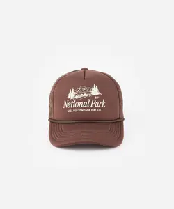 National Park Foam Trucker Hat - GGG Piper Vintage Hat Co. Brown Adjustable Fit with Logo Design