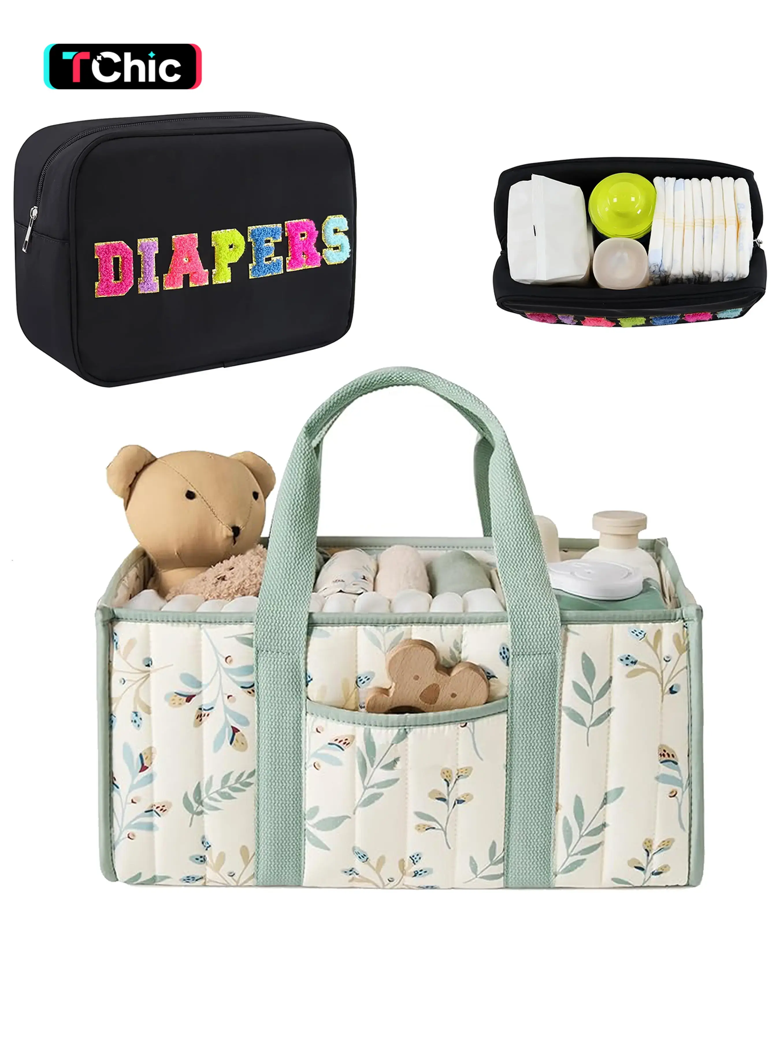 Diaper Storage Basket, Fashion Baby Organizer, Newborn Essential, Portable Diaper Bag, Velvet Letter Diaper Bag, Bucket, Mom Gift