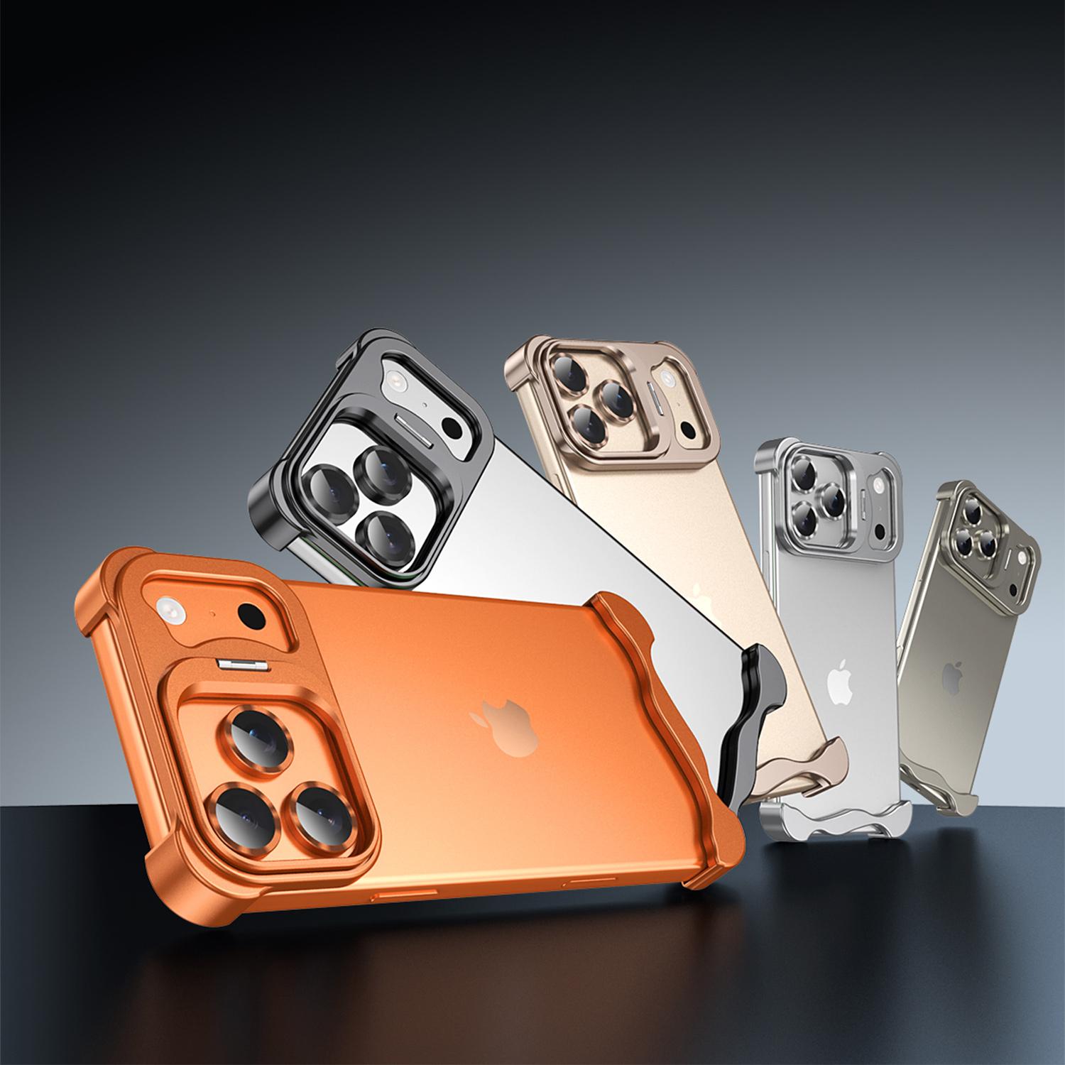 Compatible with iPhone 17 Pro Max Borderless Stand Case, Aluminum Metal Frameless Design, with Camera Lens Protector, Slim Thin & Lightweight, Shockproof Bumper Case for Women Men