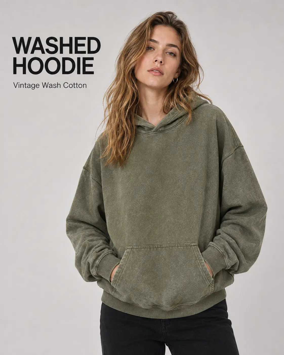 [Hot Pick][Ships Fast]Women & Unisex Olive Green Hoodie, Vintage Wash Cotton Loose Vert Fit Pullover Hooded Sweatshirt, Classic Cozy Trendy Everyday Popular Hoodies For Outdoor Casual Daily Wear