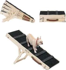 Folding Pet Ramp - Small to Medium Dogs and Cats Use - Wooden Portable Dog Ramp Perfect for Couch or Bed with Non Slip Carpet Surface