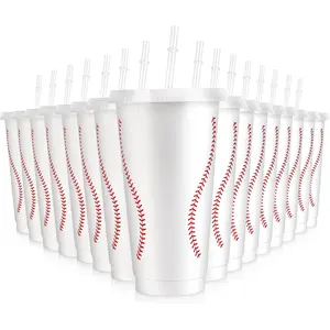 16 Pieces Plastic Baseball Cups Reusable Cute Party Cups 24 oz Sports Party Gifts for Baseball Game Birthday Party Decoration Supplies