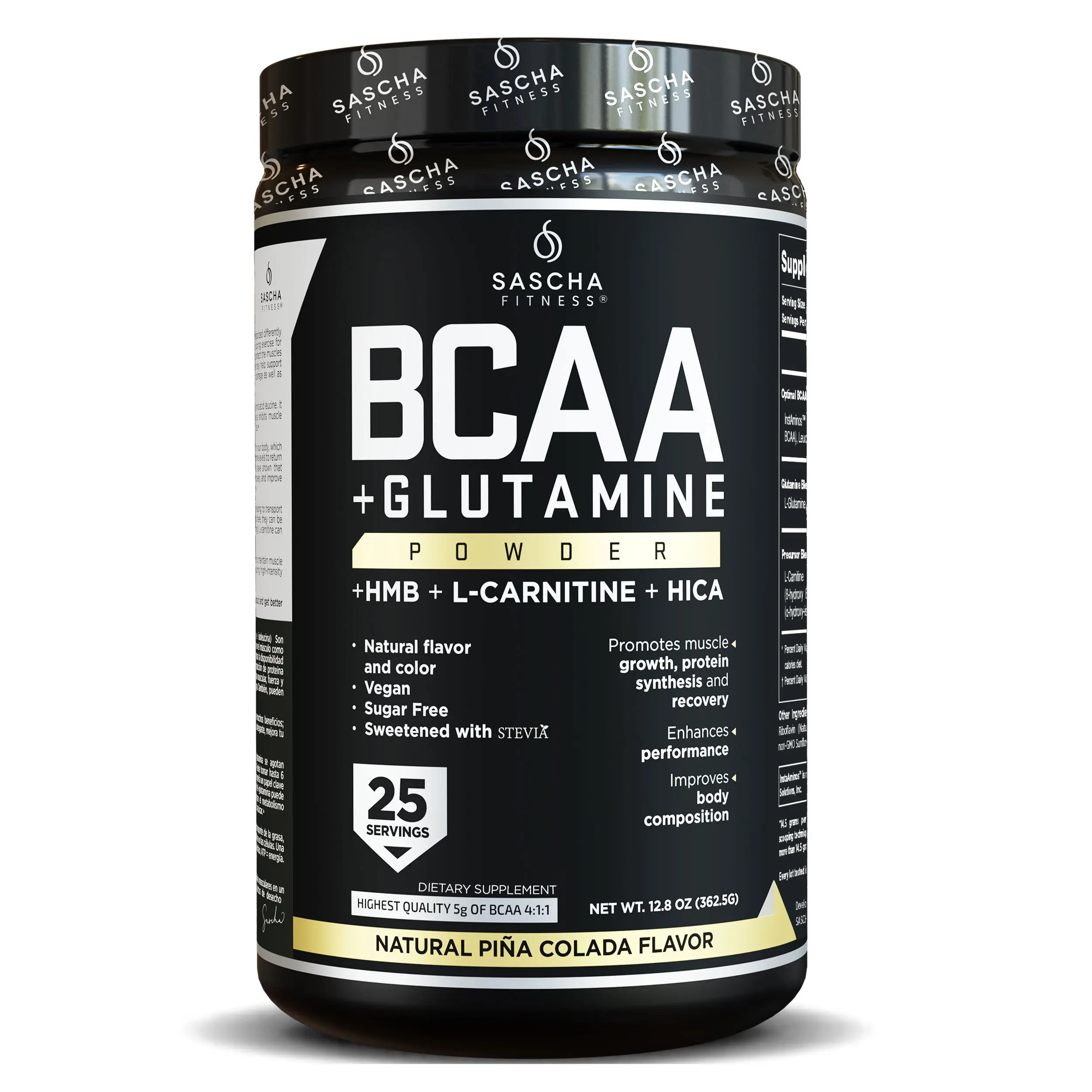 SASCHA FITNESS BCAA 4:1:1 + Glutamine, HMB, L-Carnitine, HICA | Natural Pina Colada