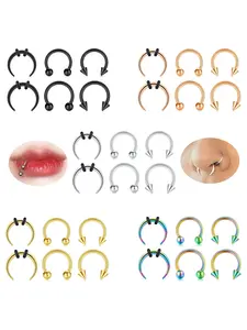 6pcs/Set Women's Body Piercing Cones 16G Stainless Steel Nose Ring Nasal Septum Lip Ring Cartilage Earrings, Septum Ring, Horseshoe Ring, U-shaped Ring Body Piercing Jewelry Halloween Gift