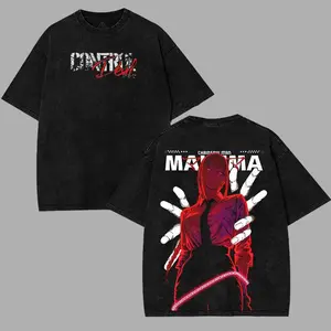valentine shirts Chainsaw Man Makima Control Devil villains v4 Washed T-shirt Double-Sided Print, Anime Manga Washed Shirt Graphic tees Cotton streetwear vintage unisex merch