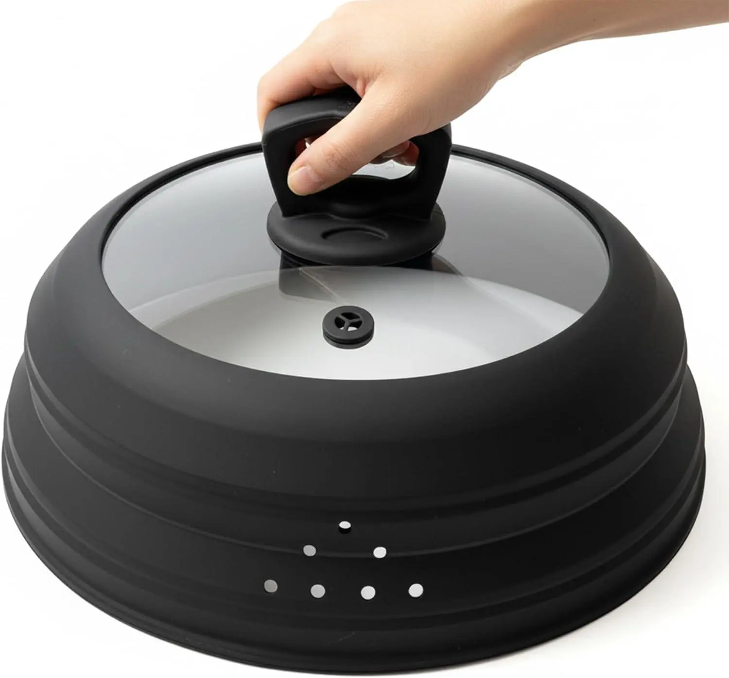 10.5" Microwave Splatter Cover & Pot Lid – Collapsible Silicone Food Cover with Steam Vent & Handle MORSNE Foldable Glass