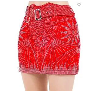PATTERNED RHINESTON MINI SKIRTS
