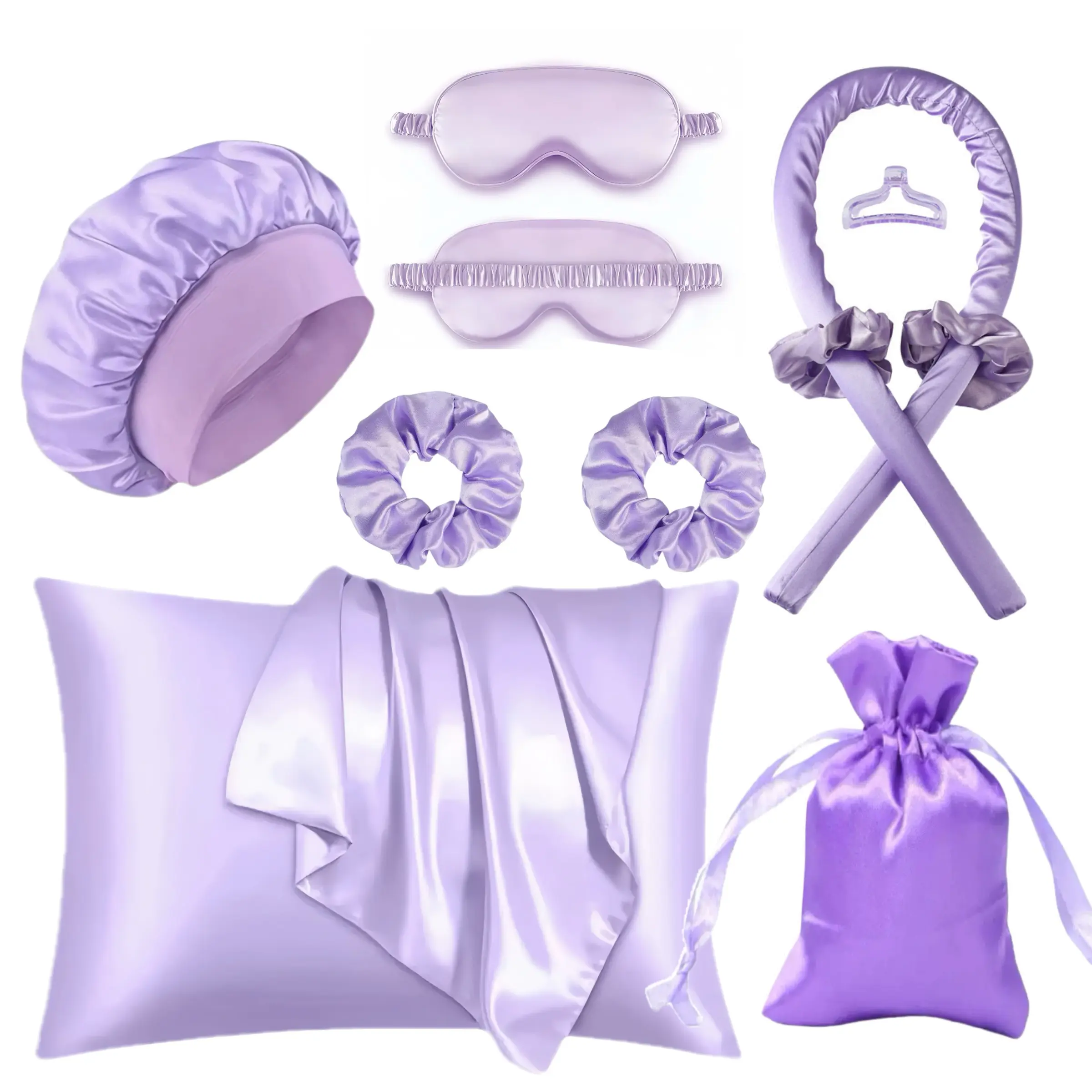 10 Piece Satin Sleep Hair Care Set, Sleep Bundle, Includes Silk Pillowcases, Eye Masks, Bonnet, No Heat Curling Iron Band, Hair Ties, Storage Bag, Sleeping Masks