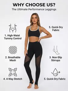 【MISMI】High Waisted Customizable Stretchy Mesh Panel Stirrup Yoga Leggings for Women Seamless Tummy Control Butt Lifting Workout Yoga Pants With See Through Mesh New Fashion Styles