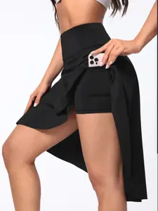 2026 Summer New Women's Asymmetrical Two-Piece Skirt with Side Pockets, Tennis Yoga Sun Protection Midi Skort, Outdoor Sports Half Skirt, Stretch Skirt, Sporty Breathable Skorts
