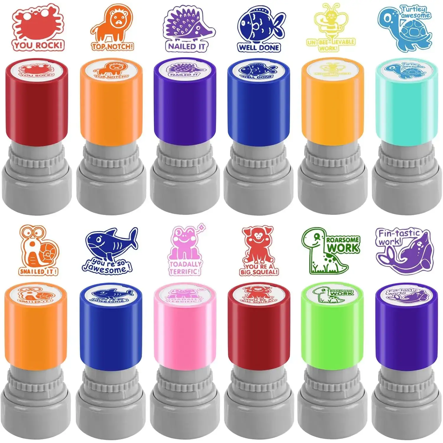 12 Pcs Teacher Stamps for Classroom, Self-Inking Rubber Colorful Stamps Classroom Rubber Stamp for Grading Homework Test Motivation Students Supplies