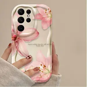 Pink Cherry Blossom Print Phone Case For Samsung Galaxy S25 S24 Ultra S23 S22 S21 S20 Plus FE A56 A36 A26 Protector Clear Protective Cover Casing