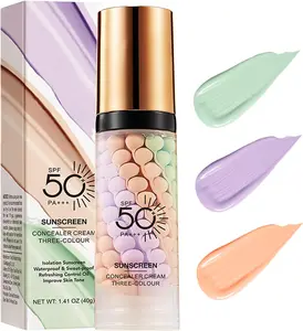 3 In 1Primer for Face Before Makeup,Sunscreen Isolation Cream, SPF 50, One Step Color Corrector Face Primer, Blurs Imperfections Oil Control & Moisturizing Skin Tone Correcting,Radiance Skin
