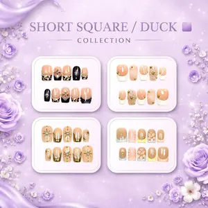 GakuNails Short Square/Duck Collection - 16mm Length Handmade Press On Nails with Toolkit & Reusable Design for Eco-Friendly Beauty