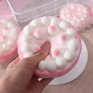 Pink Puff Cake Squishy Toy, Slow Rising Soft Dessert Squeeze Fidget Toy, Realistic Food-Shaped Stress Relief Toy for Kids, Party Favors, and Sensory Play