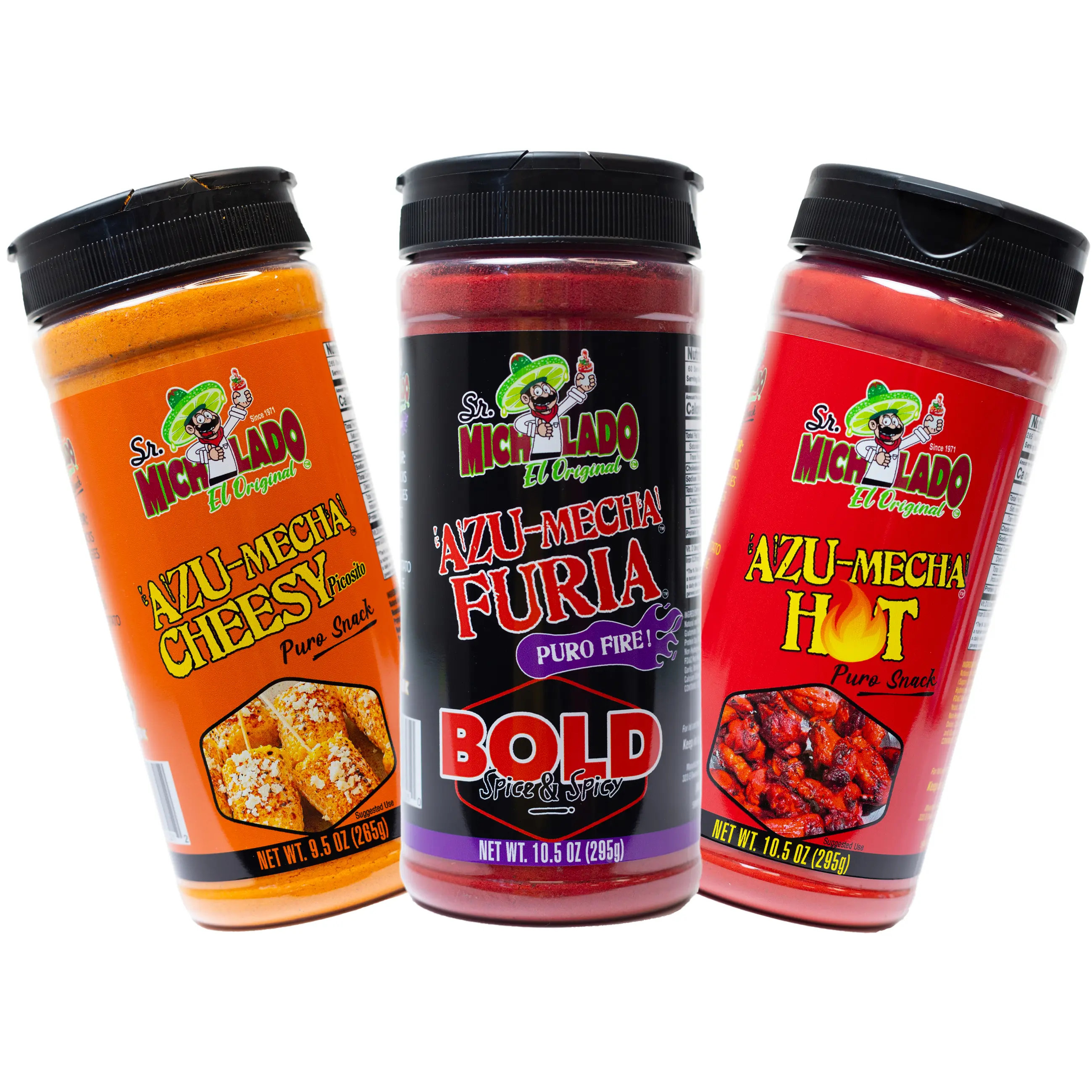 Azu-Mecha Bundle 3pk - Bold, Hot, Cheesy - Snack Seasoning - Sr. Michelado - Bottle Flavor Spice powder Azu-Mecha Bundle 3pk - Bold, Hot, Cheesy - Snack Seasoning - Sr. Michelado - Bottle Flavor Spice powder