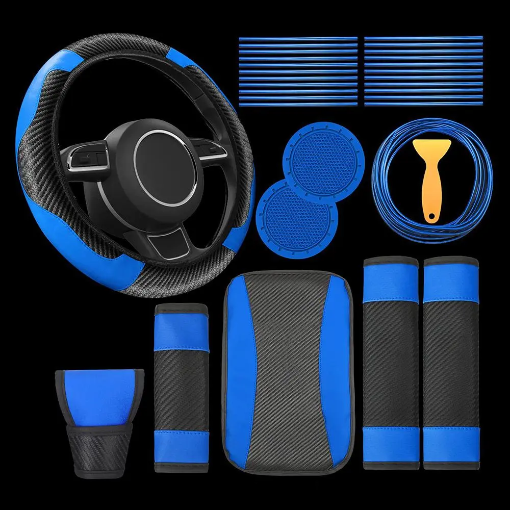 Car Interior Decoration Kit, Car Steering Wheel Cover & Seat Belt Shoulder Strap & Air Outlet Trim Strip, Universal Car Interior Decoration Accessories, Car Decorations, Vehicle, Car Interior Set, Car Decor Gift