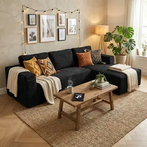 【2 Packages Shipping】Comfy Fluffy Sofa with L-Shaped Chaise,106" Cloud Sectional Couch | Boneless, Modular, Deep Seat, No Assembly Required, Flannel with High-density Sponge Filling