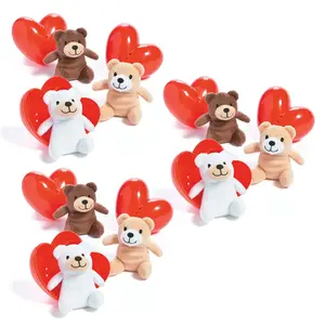 4" Bulk 48 Pc. Mini Valentine's Day Heart Containers with Stuffed Bear