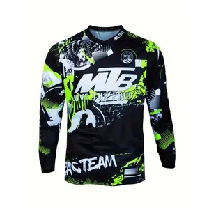 Men'S & Women'S 2024 Motocross MTB Racing T-Shirt, Polyester 100% Knit Fabric, V-Neck Long Sleeve Cycling Jersey, Outdoor Sports Top with Raglan Sleeves, Moisture Wicking, UV-Resistant, Breathable, Fade-Resistant, Washable - Universal Fit f one-piece yoga