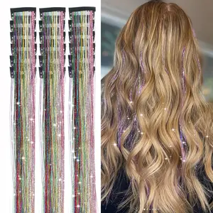 Mother's Day Gift 18pcs Hair Tinsel Clip in Hair Tinsel Kit Glitter Tinsel Hair Extensions 20Inch Sparkling Fairy Hair Tinsel Shiny Hair Accessories for Women Girls Kids (Colorful)
