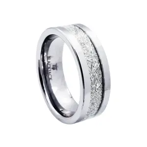 Mens Genuine Meteorite Stone Inlay Tungsten Band Ring