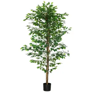 HOMCOM 5ft Artificial Ficus with Pot, Indoor Outdoor Fake Plant for Home Office Living Room Décor