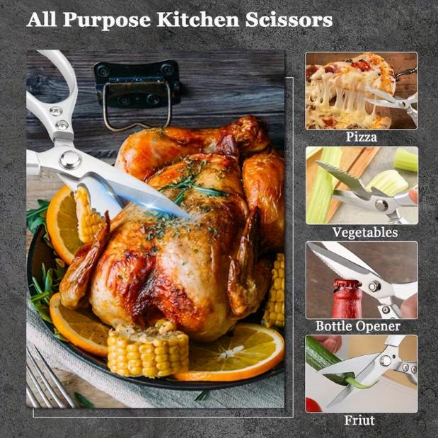 Kitchen Scissors Set Poultry Shears 2 Pack Korean Barbecue Scissors Premium Kitchen Scissors Poultry Shears Heavy Duty Kitchen Shears All Purpose with Anti-Slip Handle & Safety Lock, Stainless Steel Cooking Scissors for Meat, Bone, Poultry