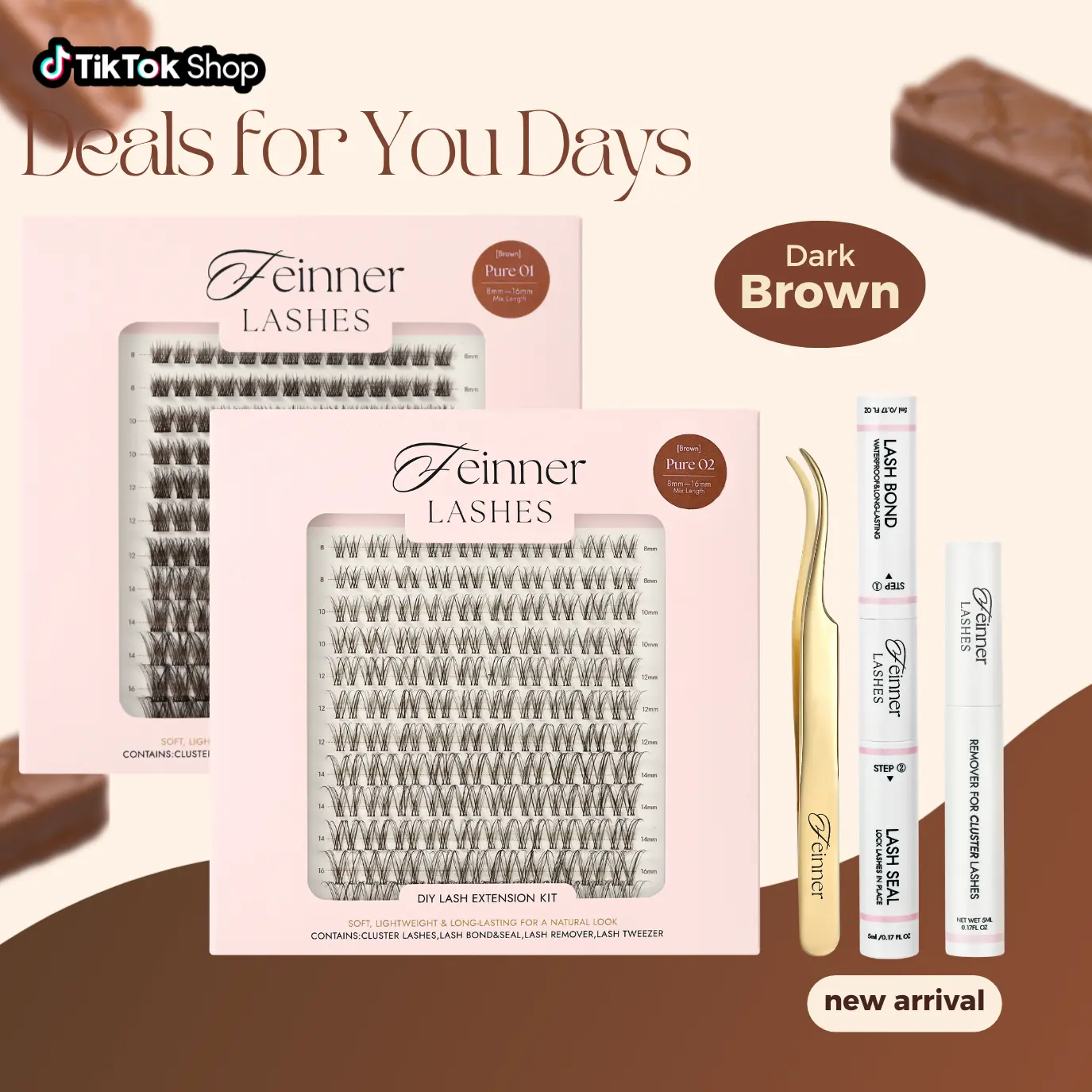 feinner Dark Brown Lash Clusters | Natural Daily DIY Lash Kit | Invisible Band | Lightweight & Beginner-Friendly | 8–16mm D Curl | Soft Dark Brown Lashes for Effortless Natural Look