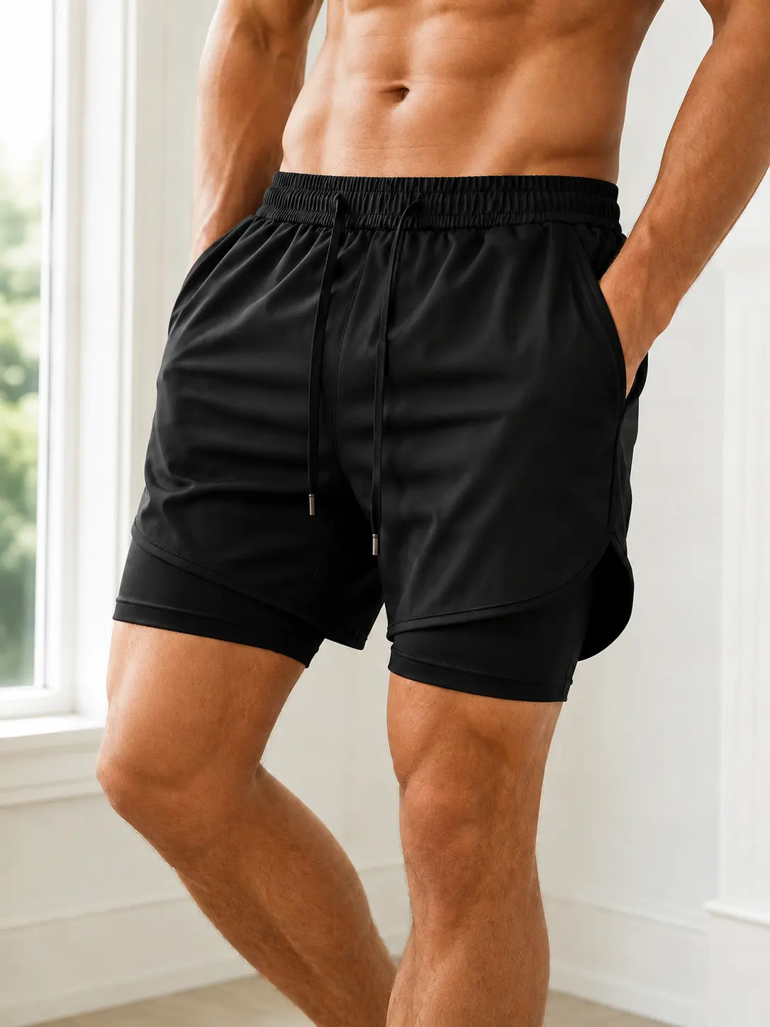 Men's 2-in-1 Workout Shorts with Built In Compression Liner Quick Dry Running Shorts Breathable Double Layer Athletic Shorts Adjustable Waist Anti Chafing Design for Gym, Fitness Training, Running, Basketball and Outdoor Activities
