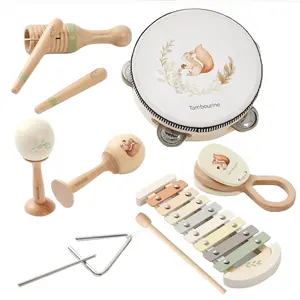Baby Musical Instruments Set Wooden Montessori Musical Toys for Toddlers Neutral Colors Percussion Instruments Set with Modern Boho Xylophone Tambourine Educational Musical Toys for Preschool babys New Year Gifts