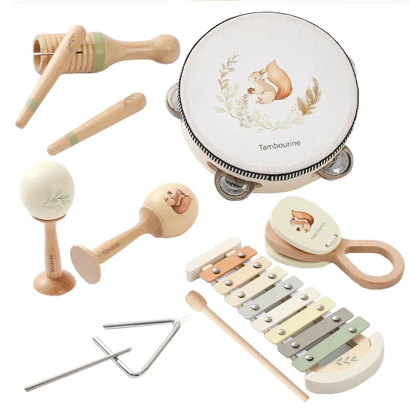 Montessori Musical Toys For Toddlers - Wooden Instrument Set With Neutral Colors For 1-3 Year Olds