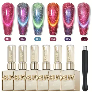 XEIJAYI Picture Frame Bottle — Dynamic Kitten Eye Gel Nail Polish, 6 Colors — Fashionable Spring/Summer nail art set with ultra‑bright, shimmering kitten‑eye gel for salon manicures and DIY design
