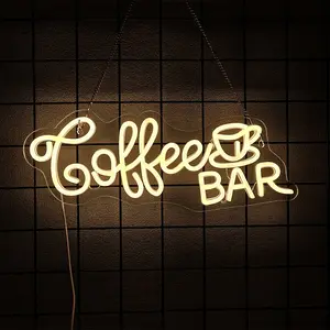 Coffee Bar Neon Sign, Warm White Cofee LED Sign for Wall Decor, USB Powered Cafe Light Up Signs for Cafes Restaurants Shop, Coffee Corner Home Kitchen Decoration Gift