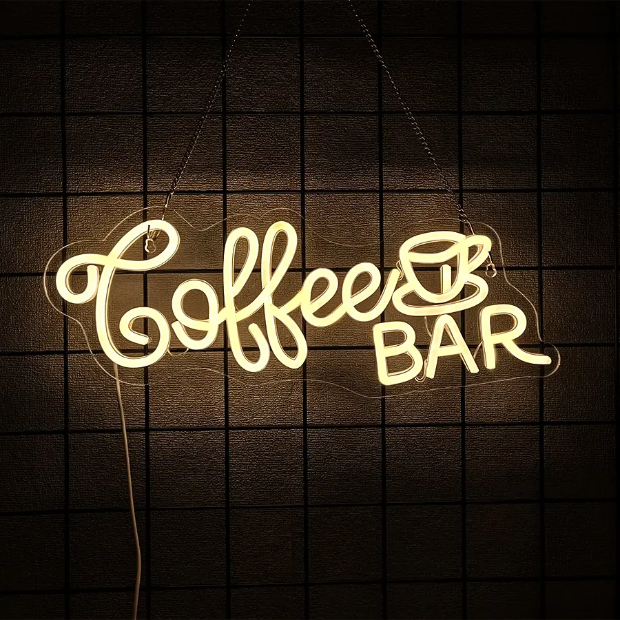 Coffee Bar Neon Sign, Warm White Cofee LED Sign for Wall Decor, USB Powered Cafe Light Up Signs for Cafes Restaurants Shop, Coffee Corner Home Kitchen Decoration Gift, Cozy Lighting