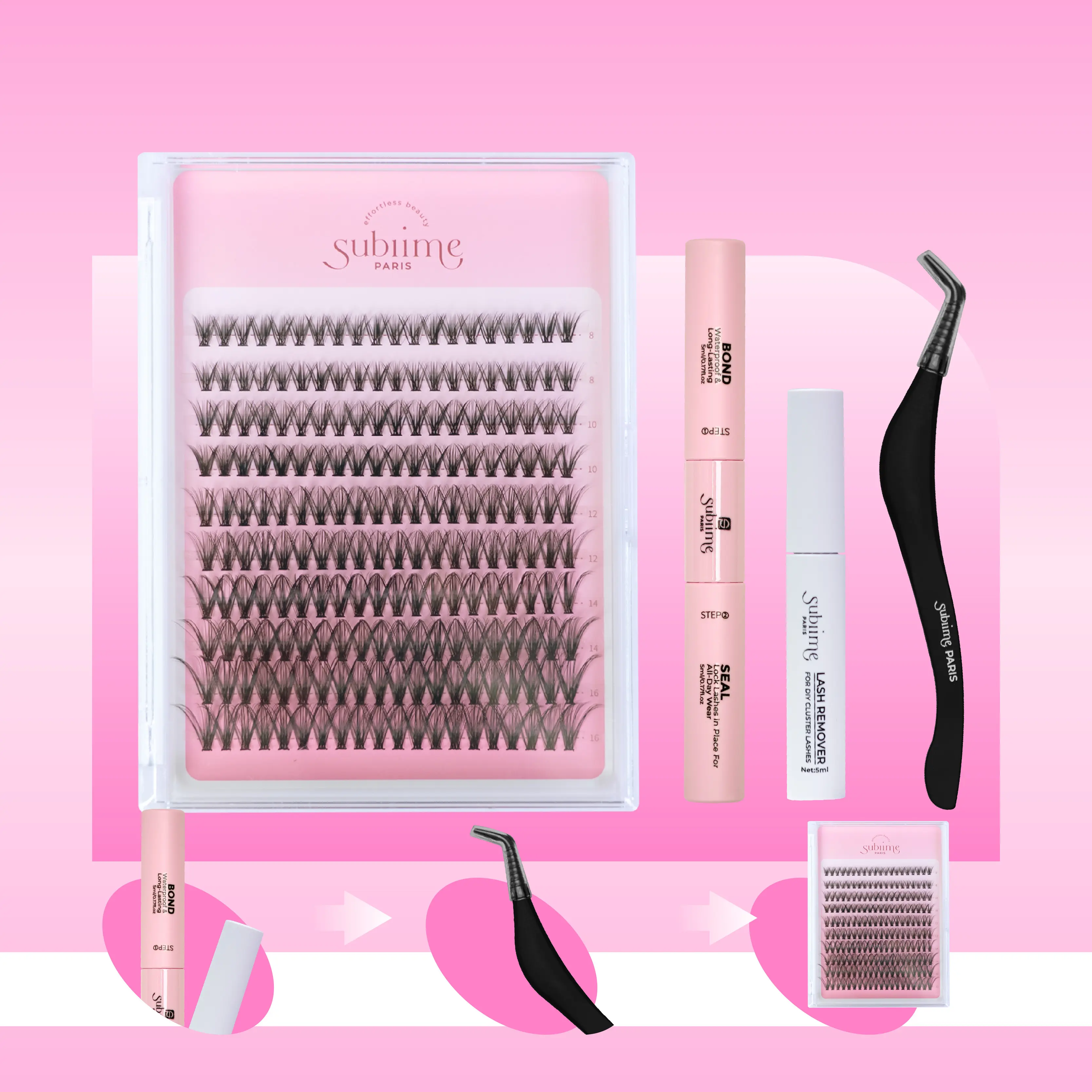 Sublime Paris Bold DIY Clusters Kit C Curl Volume-200 Lightweight Clusters for Eyelashes & Makeup Use Full Voluminous Looks Mixed Length Self-Grafting False Eyelashes lash cluster box