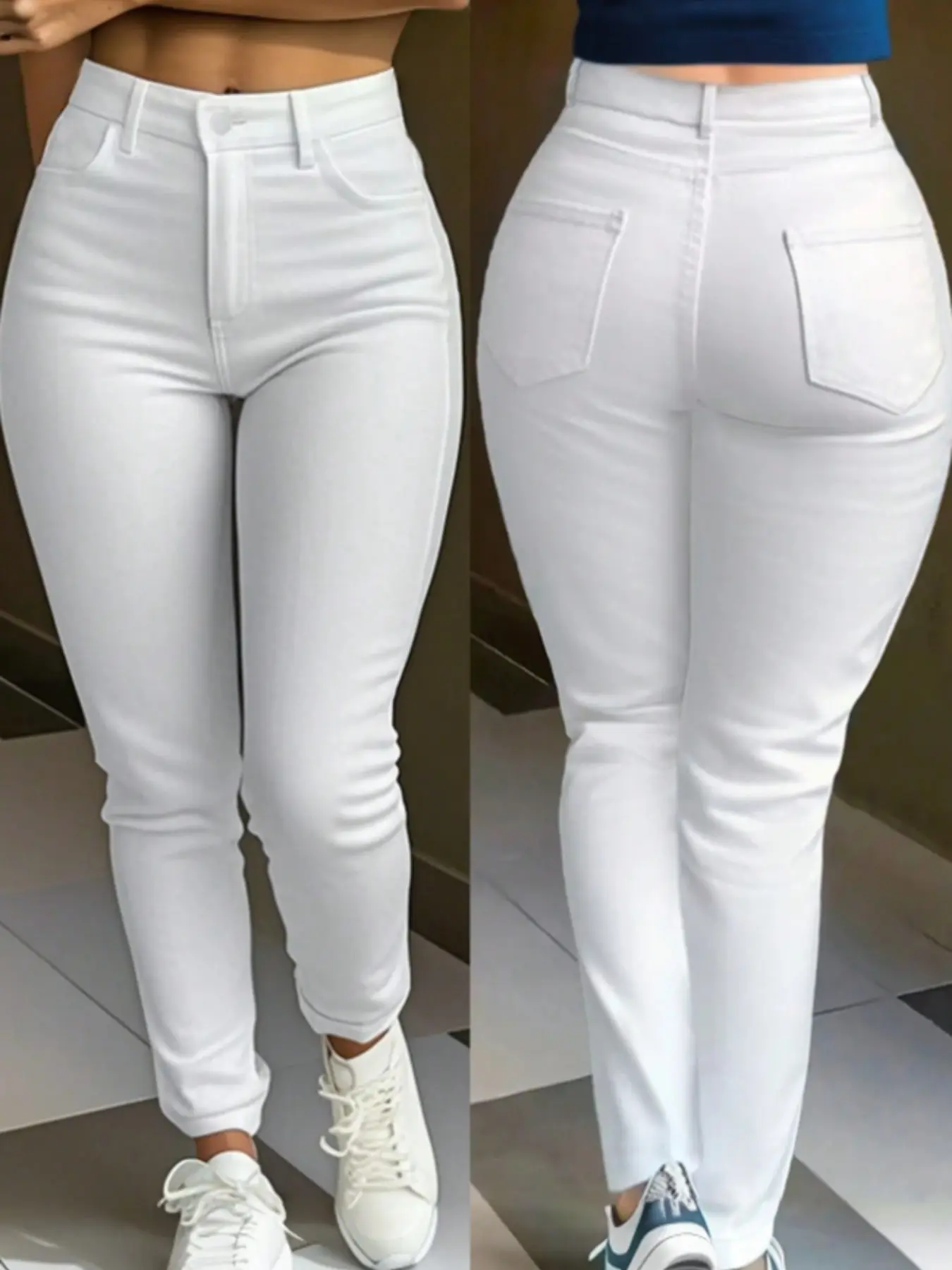 Women's Solid Color High Waist Slim Fit Skinny Pants, Elegant Chic Fashion Casual Trousers for Daily Outdoor Wear, Women's Bottoms for All Seasons