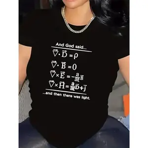 Polyester Short Sleeve T-Shirt with Physics Equation Design, Lightweight Durable Wear for Science Enthusiasts, Perfect for Lab,, or Casual Wear at Home or Restaurant