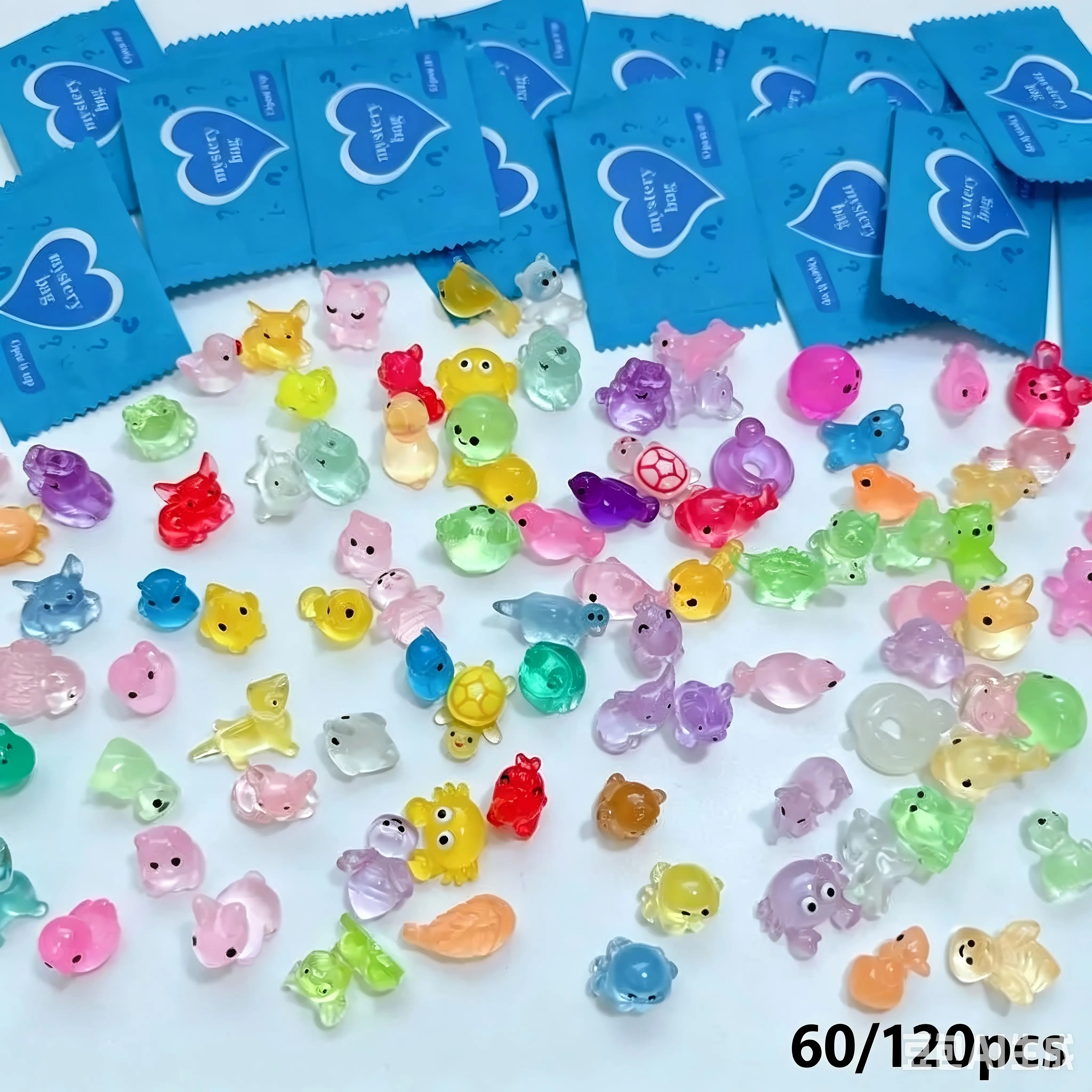 Glow In The Dark Luminous Colorful Resin Animal Figurine Miniatures - Decorative Home Decor Items, Mixed Assorted Styles, Multi-Pack Sizes (60pc-120pcs), Adult DIY Set, Customizable Mini Gifts