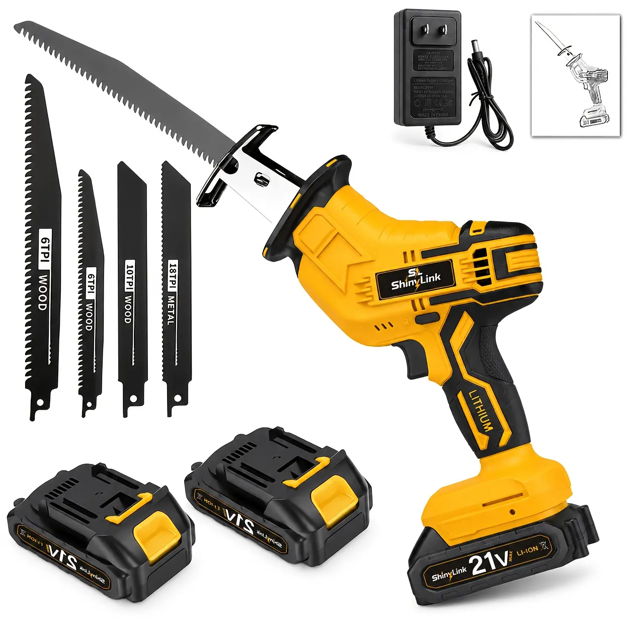 Newly Upgraded Cordless Reciprocating Saw with LED Light & Safety Lock, Multi-Purpose Cutting Tool, Includes 1 Batteries, Replaceable Blades & Tool Box, Ideal Gift for Men, Perfect for Father's Day