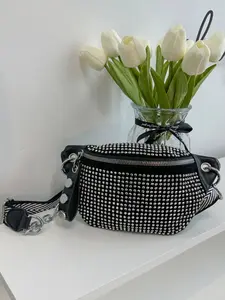 Elegant Versatile Women's Rhinestone Zipper Closure Shoulder Bag, Mini Crossbody Bag with Adjustable Wide Strap, Sparkling Chest Bag Waist Bag