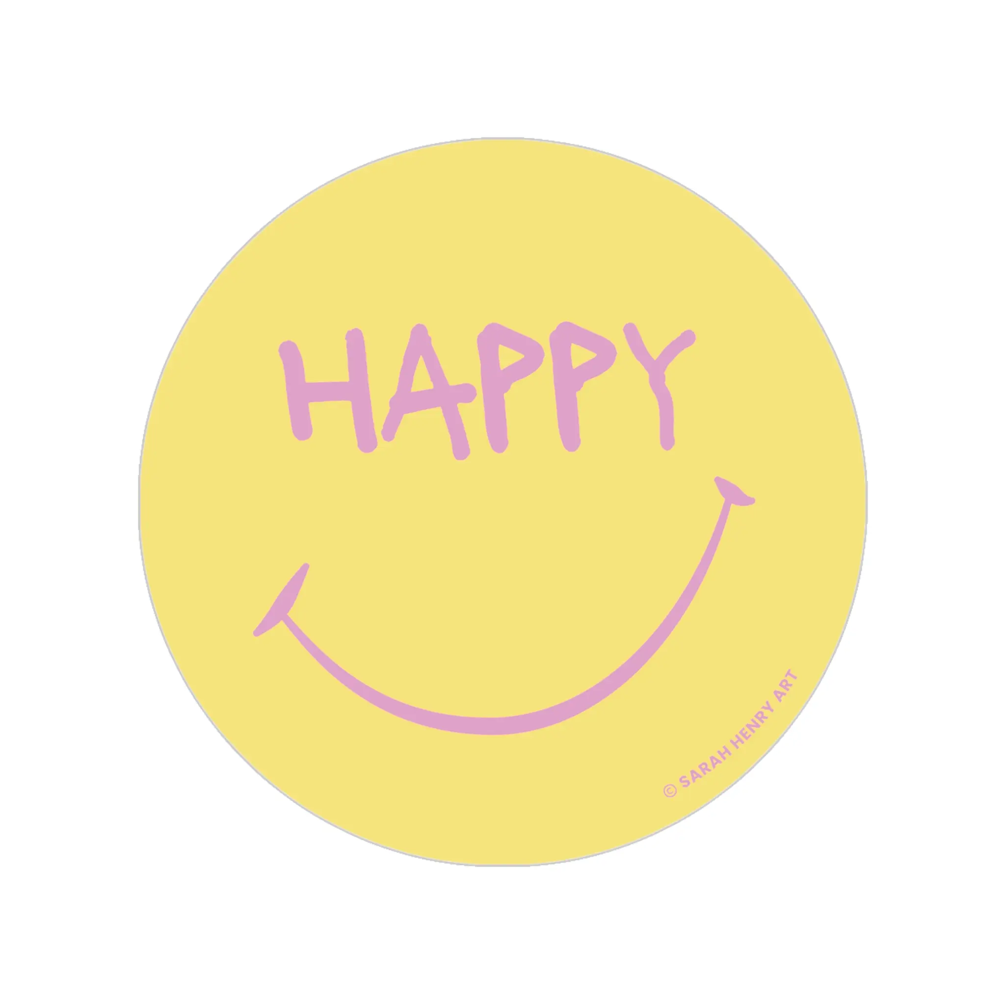 Happy Smile Yellow Pink  WATERPROOF Transparent Outdoor Stickers, Round