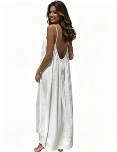 Backless Nightgowns for Women, Women's Solid Color Sleeveless Long Nightgown ElegantLightweight Sleepwear is Summer for Home Relaxation Effortless Loungewear Viral Soft Comfy Night Dress