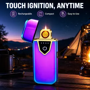 2-pack Windproof electronic lighter/cigarette lighter, USB rechargeable, suitable for camping, travel, wilderness survival, candles, aromatherapy, and outdoor adventures. Stylish design, sturdy and durable. Camping gear. A great gift for your boyfriend.