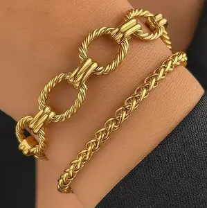 Unisex Chunky Chain Bracelet – Figaro & Cuban Link Stack (Gold & Silver Stainless Steel)