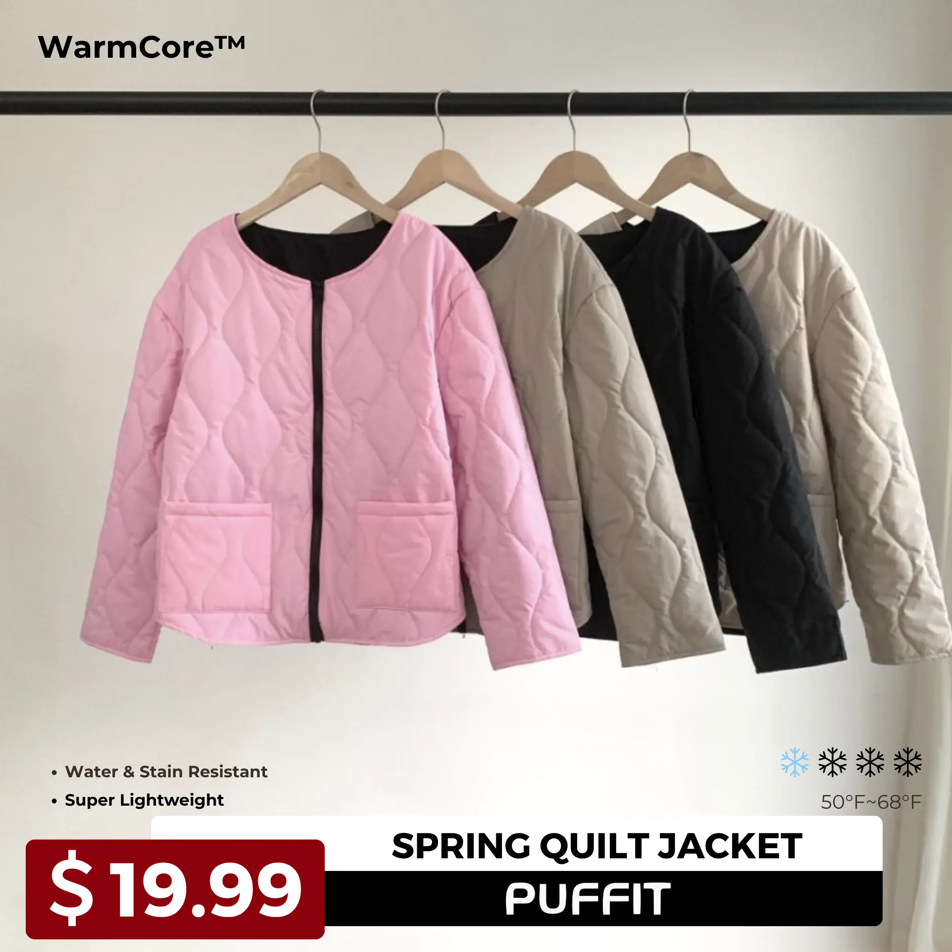 PUFFIT WarmCore Premium Women's Thin Round Neck Quilted Jacket, Perfect for Layering or Outerwear Ladies Quilted Round Neck Machine Washable Coat
