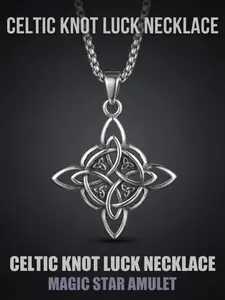 Celtic Knot Magic Star Lucky Necklace, Vintage Gothic Witch Pendant, Trinity Amulet, Clover Design, Unique Gothic Jewelry